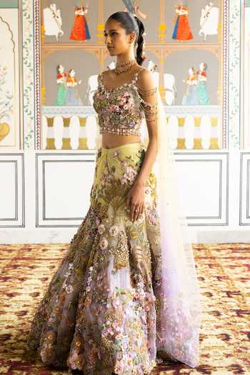 Shop_Moledro_Purple Net, Organza, Viscose Sweetheart Neck Sequin Embellished Lehenga Set _Online_at_Aza_Fashions