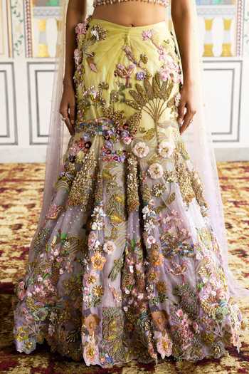 Buy_Moledro_Purple Net, Organza, Viscose Sweetheart Neck Sequin Embellished Lehenga Set 