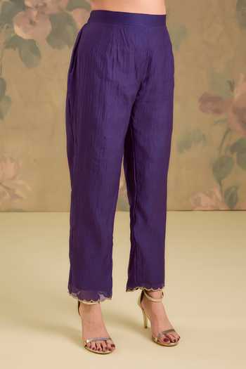 Studio A_Purple Chanderi V-neck, Yes Embroidered Kurta Set _Online_at_Aza_Fashions