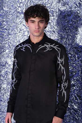 Sanjana Reddy Designs_Black Cotton Gothik Embroidered Shirt _Online_at_Aza_Fashions