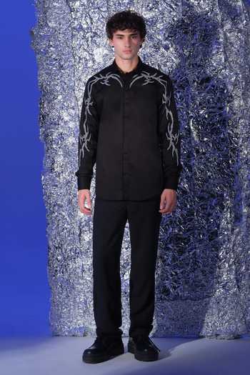 Shop_Sanjana Reddy Designs_Black Cotton Gothik Embroidered Shirt _at_Aza_Fashions