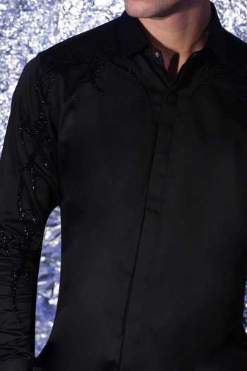 Sanjana Reddy Designs_Black Cotton Hand Embroidered Shirt _Online_at_Aza_Fashions