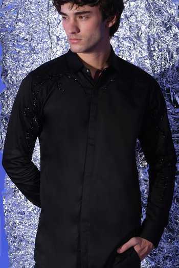 Buy_Sanjana Reddy Designs_Black Cotton Hand Embroidered Shirt _Online_at_Aza_Fashions