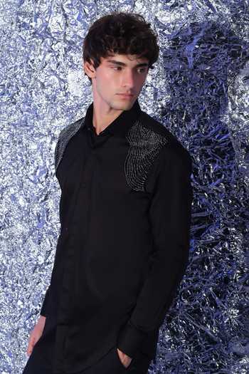 Buy_Sanjana Reddy Designs_Black Cotton 3d Embroidered Shirt _Online_at_Aza_Fashions