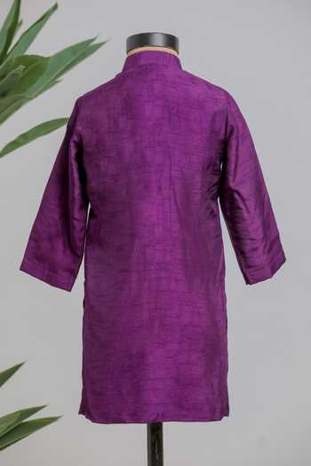 Shop_Lil Angels_Purple Silk Mirror Work Kurta _at_Aza_Fashions