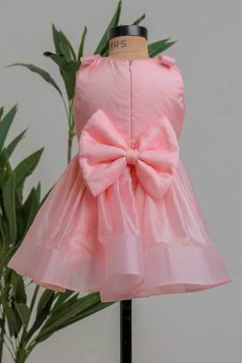 Shop_Lil Angels_Peach Cotton, Organza, Satin Short Embroidered Dress _at_Aza_Fashions