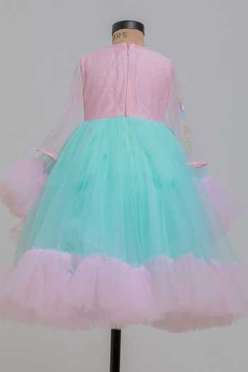 Buy_Lil Angels_Pink Cotton, Net Blue High Low Dress _Online_at_Aza_Fashions