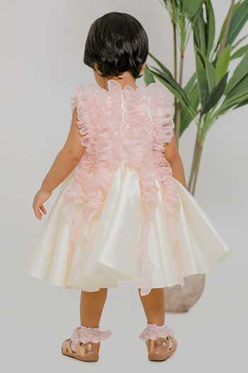 Shop_Lil Angels_Pink Silk, Cotton, Organza White And Ruched Dress _at_Aza_Fashions