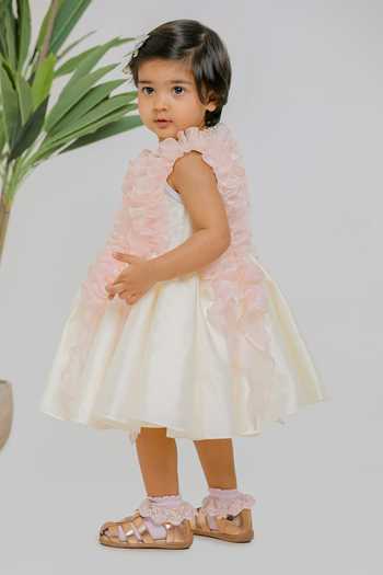 Buy_Lil Angels_Pink Silk, Cotton, Organza White And Ruched Dress _Online_at_Aza_Fashions