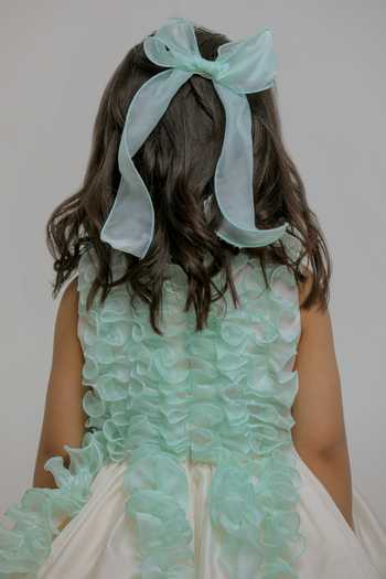 Shop_Lil Angels_Blue Silk, Cotton, Organza White And Ruched Dress _at_Aza_Fashions