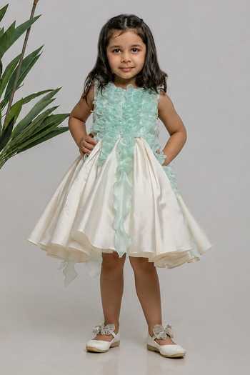 Buy_Lil Angels_Blue Silk, Cotton, Organza White And Ruched Dress _Online_at_Aza_Fashions