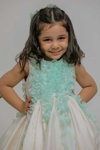 Shop_Lil Angels_Blue Silk, Cotton, Organza White And Ruched Dress _Online_at_Aza_Fashions