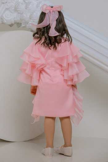 Shop_Lil Angels_Peach Organza, Satin Emily Ruffle Dress _at_Aza_Fashions