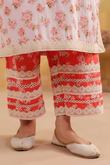 Shop_Anshu Wadhwa_Off White Cotton V-neck, Yes Printed Straight Kurta Set With Dupatta _Online_at_Aza_Fashions