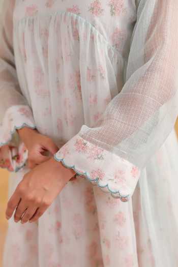 Buy_Anshu Wadhwa_Off White Cotton, Kota Doria V-neck Embroidered Flared Kurta And Pant Set 