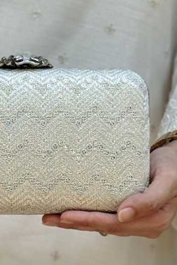 AMYRA_Off White Mayuri Embroidered Box Clutch _Online_at_Aza_Fashions