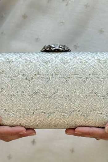 Shop_AMYRA_Off White Mayuri Embroidered Box Clutch _Online_at_Aza_Fashions