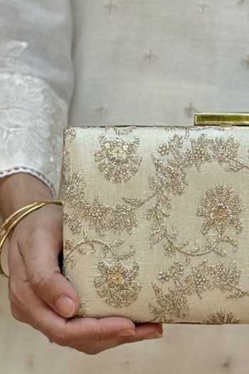 AMYRA_Beige Bodhi Embroidered Sleek Clutch _Online_at_Aza_Fashions