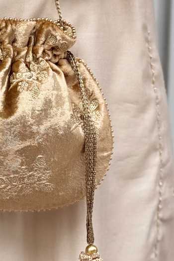 Buy_AMYRA_Gold Embroidery, Beads, Tassels, Metallic Thread Ras Velvet Potli _Online_at_Aza_Fashions