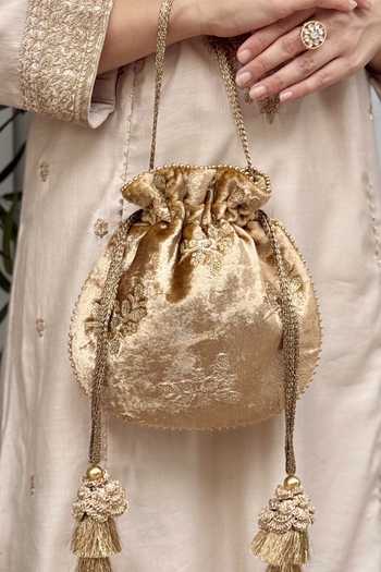 Shop_AMYRA_Gold Embroidery, Beads, Tassels, Metallic Thread Ras Velvet Potli 