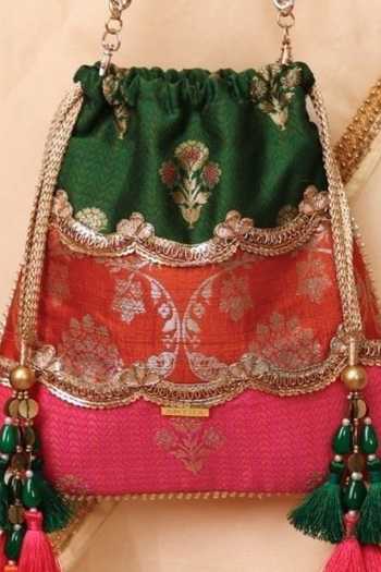 AMYRA_Multi Color Beads, Zari, Tassels, Bahaar Scallop Embellished Pure Silk Potli _Online