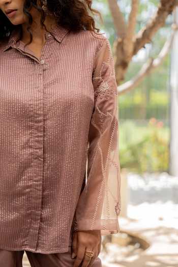 Shop_Chambray & Co._Purple Silk, Organza, , Chloe Embroidered Shirt And Pant Set _Online_at_Aza_Fashions