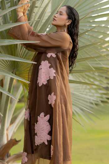 Buy_Chambray & Co._Brown , , Linen, Open Tes Patchwork Jacket And Dress Set _Online_at_Aza_Fashions