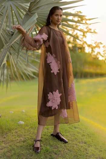 Buy_Chambray & Co._Brown , , Linen, Open Tes Patchwork Jacket And Dress Set 