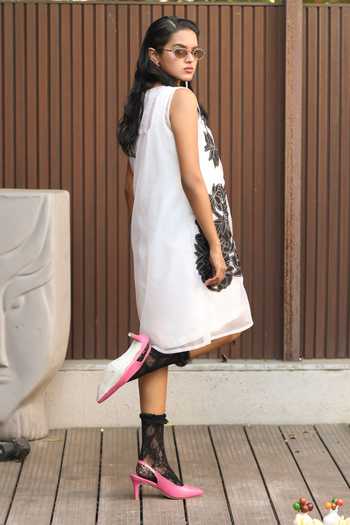 Shop_Chambray & Co._White Cotton, Silk Organza Round Neck Yalina Patchwork Embroidered Dress Set _at_Aza_Fashions