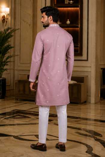Shop_Jhambthreads_Pink Silk, Cotton Embroidered Kurta Set _at_Aza_Fashions