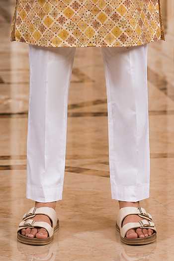 Jhambthreads_Yellow Silk Geometric Print Kurta And Pant Set _Online_at_Aza_Fashions