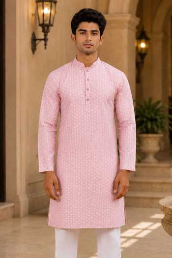 Shop_Jhambthreads_Pink Silk Printed Work Kurta And Pant Set _Online_at_Aza_Fashions