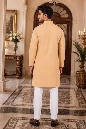 Shop_Jhambthreads_Beige Cotton, Silk Woven Butti Kurta And Pant Set _at_Aza_Fashions