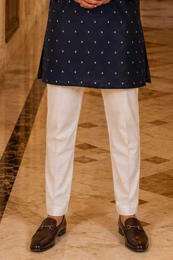 Jhambthreads_Blue Cotton, Silk Woven Butti Plain Kurta And Pant Set _Online_at_Aza_Fashions