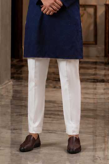 Jhambthreads_Blue Cotton, Silk Woven Dobby Plain Kurta And Pant Set _Online_at_Aza_Fashions
