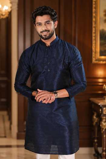 Jhambthreads_Blue Silk Woven Kurta And Pant Set _Online_at_Aza_Fashions