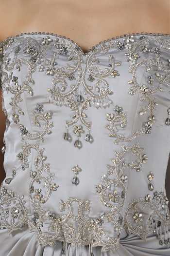 Buy_Pooja Peshoria_Silver Satin Beads, Crystals Sweetheart Neck Hand Embroidered Corset And Skirt Set 
