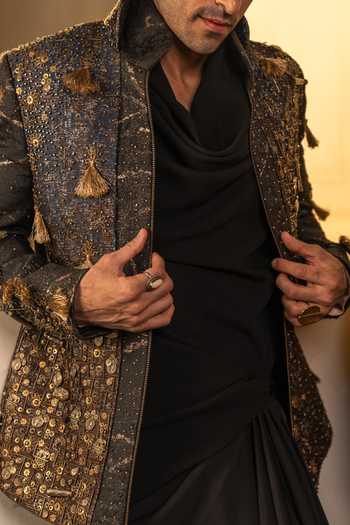 Jatin Malik_Blue Jacquard The Midnight Aether Embroidered Jacket _Online_at_Aza_Fashions