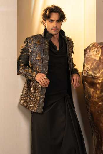 Shop_Jatin Malik_Blue Jacquard The Midnight Aether Embroidered Jacket _Online_at_Aza_Fashions