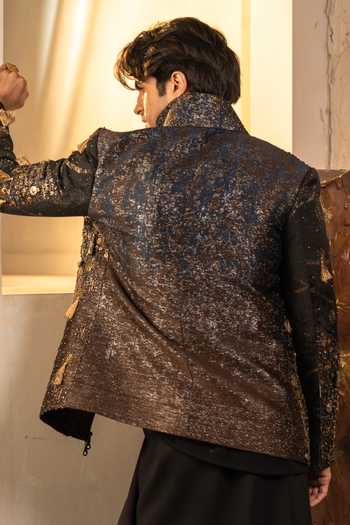 Shop_Jatin Malik_Blue Jacquard The Midnight Aether Embroidered Jacket _at_Aza_Fashions