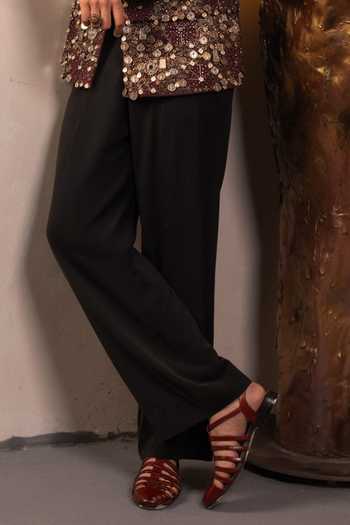Jatin Malik_Maroon Jacquard Orbis Embroidered Jacket Set _Online_at_Aza_Fashions