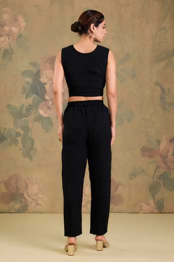 Buy_Studio A_Black Georgette Round Neck Bead Embroidered Kurta And Pant Set 