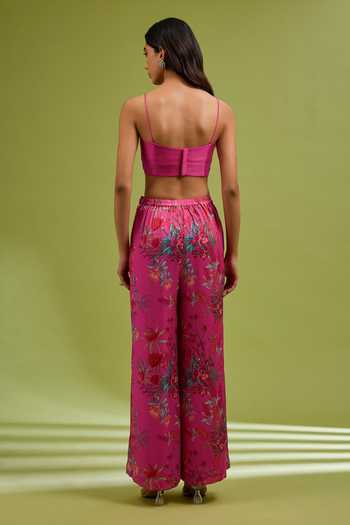 Ewoke_Magenta Organza Embroidery Round , Square Overlay And Pant Set _at_Aza_Fashions