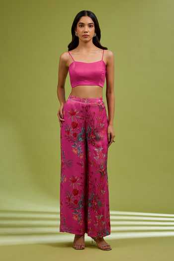 Buy_Ewoke_Magenta Organza Embroidery Round , Square Overlay And Pant Set 