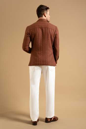 Shop_Gargee Designers_Brown Cotton Textured Blend Utility Shacket _at_Aza_Fashions