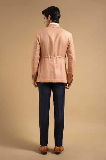 Shop_Gargee Designers_Peach Linen Houndstooth Blazer _at_Aza_Fashions