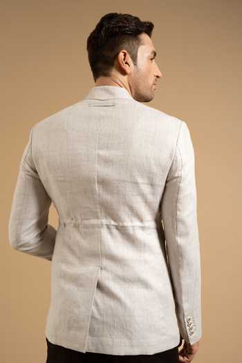 Shop_Gargee Designers_Grey Linen Plaid Casual Blazer _at_Aza_Fashions