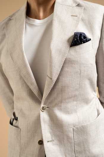 Gargee Designers_Grey Linen Plaid Casual Blazer _Online_at_Aza_Fashions