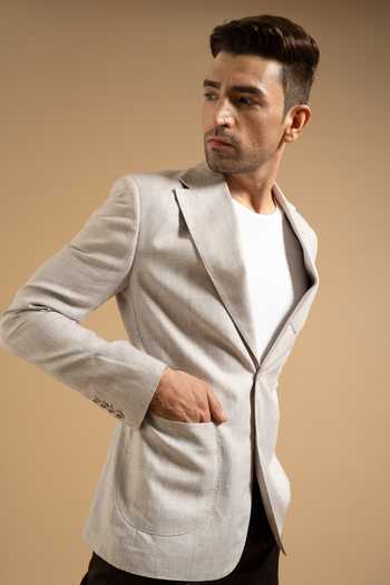 Buy_Gargee Designers_Grey Linen Plaid Casual Blazer _Online_at_Aza_Fashions