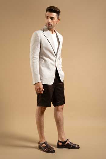 Shop_Gargee Designers_Grey Linen Plaid Casual Blazer _Online_at_Aza_Fashions